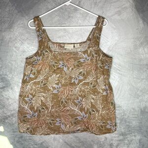 Cynthia Rowley Sleeveless Floral Linen Top M/L Boho Earthy Herbalist Relaxed